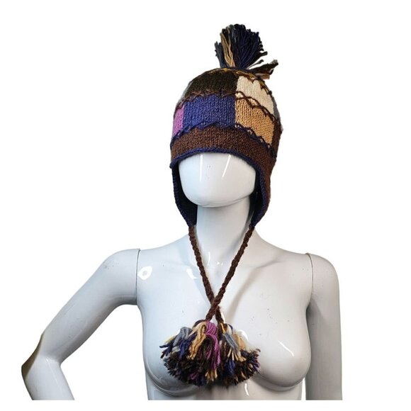 Lakhays Collection Hand Knit Wool Beanie Earflap Fleece Lined Nepalese OS NWT - Picture 2 of 8